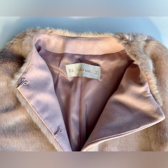 Zara Elegant Blush Pink Faux Fur Women's Coat, M - Picture 8 of 13